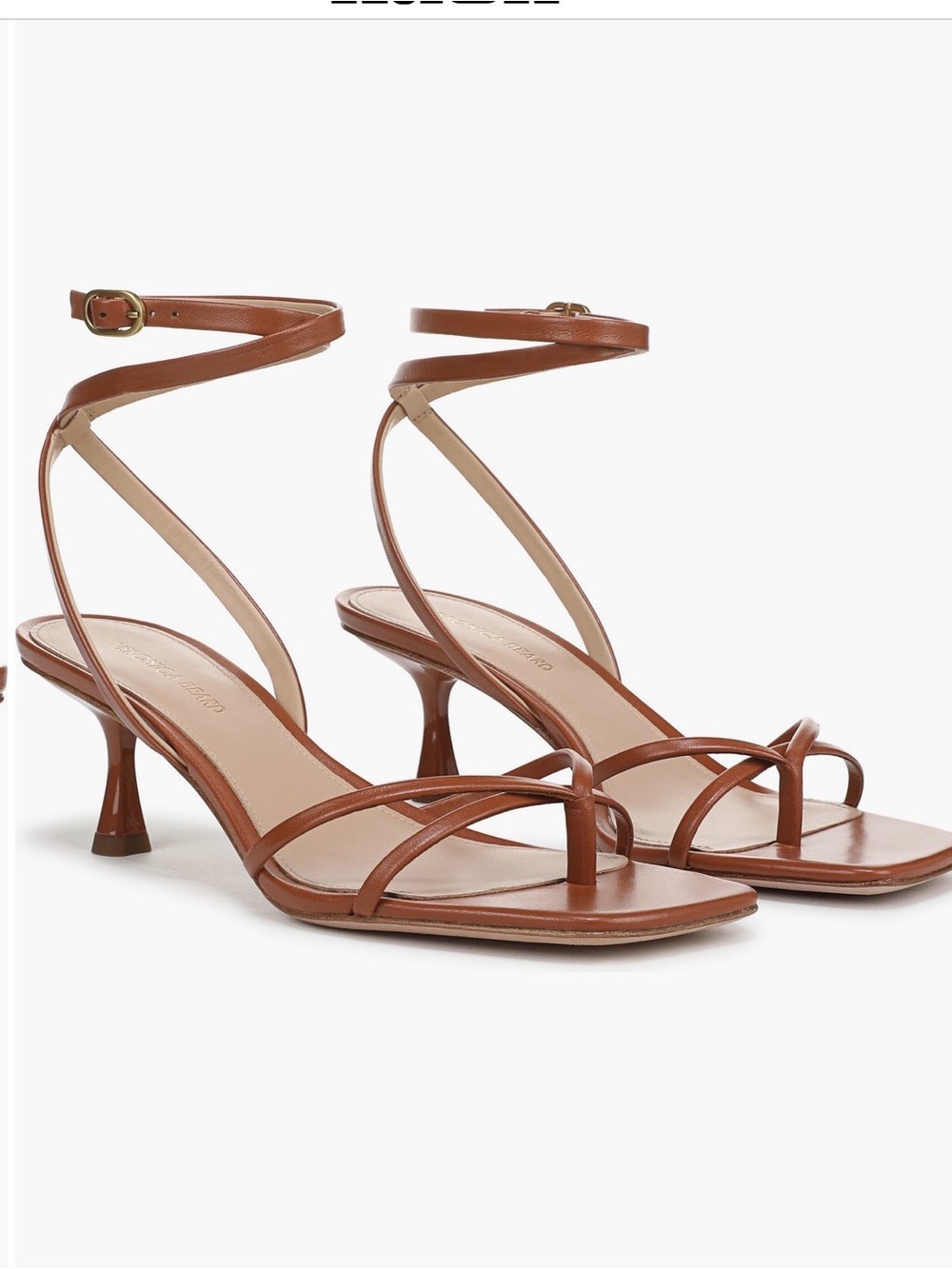 Veronica Beard Caterina Honey Leather Strappy Ankle-Wrap Kitten Heel Sandals 8